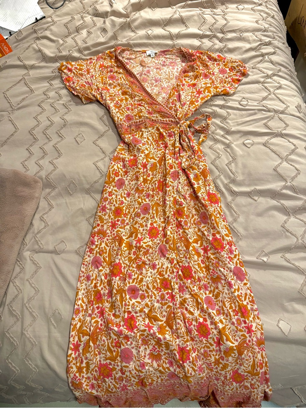Floral Wrap Maxi Dress - Pink & Orange